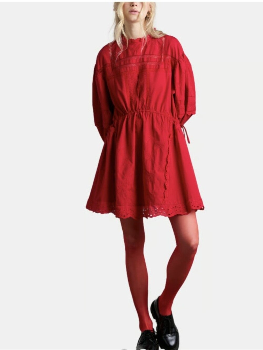 Damson Madder Red Clancy Embroidered Mini Dress Organic Cotton - Picture 3 of 7